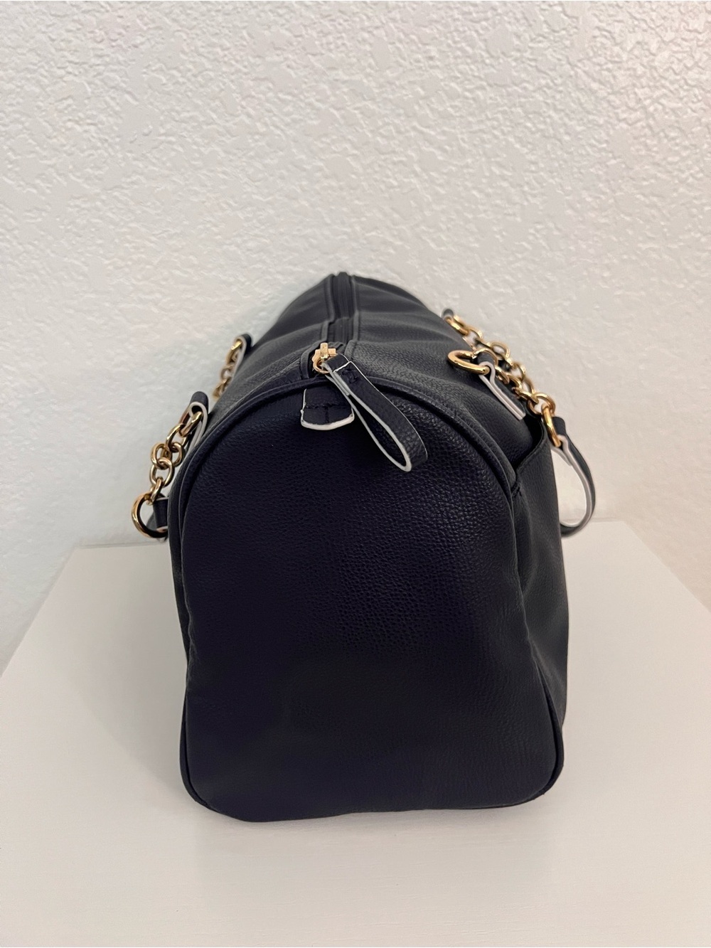 Tommy Hilfiger Navy Blue Pebble Grain Tote Bag Gold Chain Shoulder Purse - Picture 3 of 10
